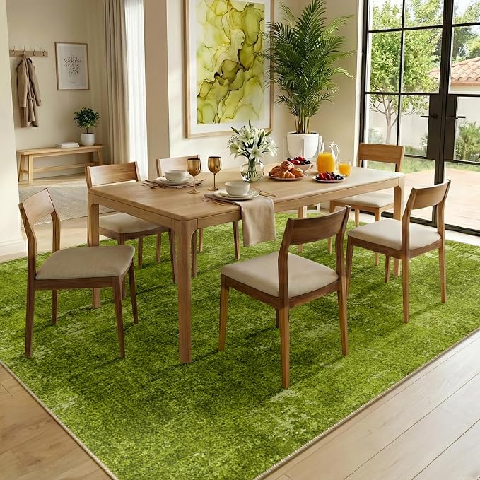 RELEANY Washable 5'x7' Abstract Area Rug for Living Room Grass Green | Carpet for Bedroom, Kitchen, Office, Hallway and Entryway, Printed Pattern, Non‑Slip, Soft, Stain‑Resistant, Easy to Clean