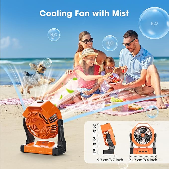 Ausic Misting Fan Portable, [Max 70H Runtime] Outdoor Cooling Camping Fans for Patio, Water Spray Mister Fan with Led Light, Beach Travel Camping Essential, 8 Inch Battery Operated Rechargeable Fan