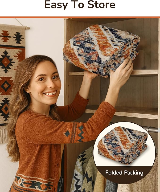 9'x12' Washable Area Rug for Living Room Bedroom Orange/Brown | Soft Western No Slip Low Pile Print Foldable Indoor for Kitchen Dining Room