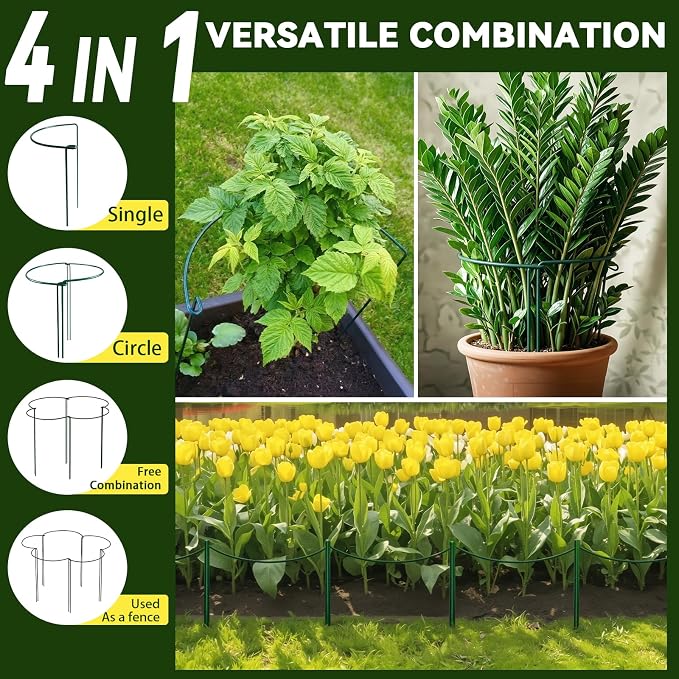 Thealyn 20 Pack Plant Support Stakes, 10" W x 16" H Metal Peony Cages and Supports, Rustproof Half Round Garden Plant Stakes for Indoor Outdoor Plants, Hydrangea, Rose, Tomato, Monstera