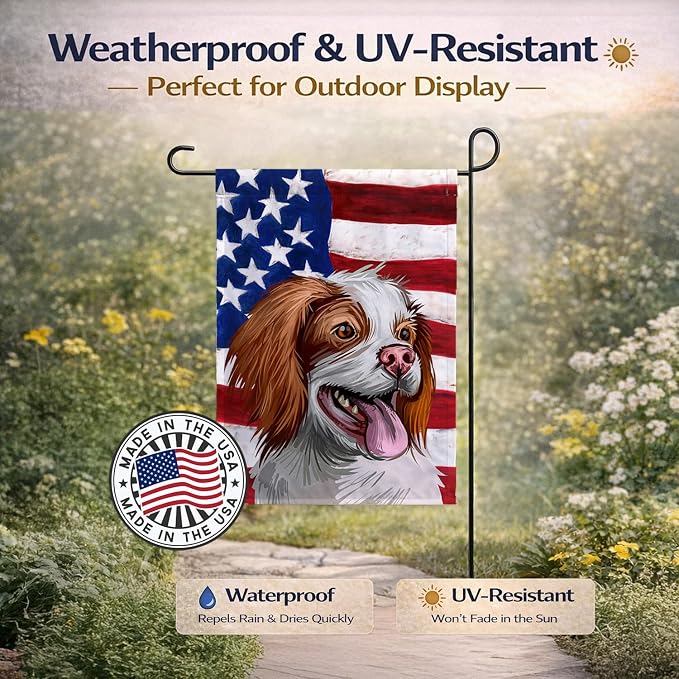 Caroline's Treasures CK6529GF French Brittany Dog American Flag Garden Flag Mailbox Flag Decorative Yard Flag Banner Outside Patio Artwork Yard Flower Beds, Garden Size, Multicolor