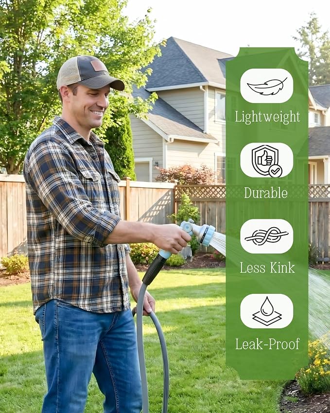 Flexible Garden Hose 50FT, Lightweight Water Hose, Kink and Burst-Resistant for Lawns Gardening RV and Outdoor Watering, 5/8 inch