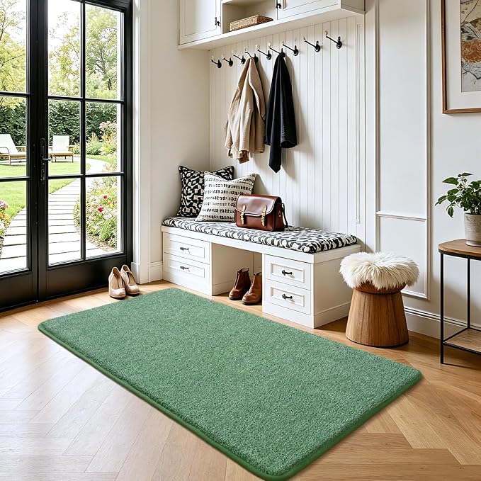 Keeko 2x4 Area Rugs for Living Room,Soft Washable Memory Foam Bedroom Rug | Indoor Throw Rug Low Pile Minimalist Non Slip Carpet for Kids Nursery Classroom Dorm Room Home Decor Green and White