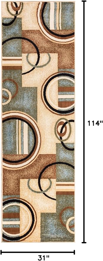 Well Woven Barclay Arcs & Shapes Light Blue Modern Geometric Area Rug 2'7" x 9'6" Runner