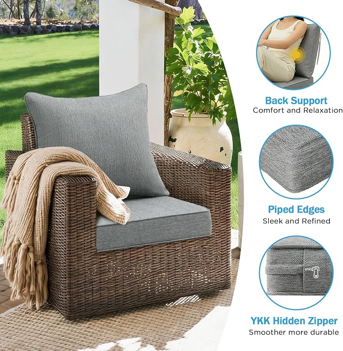Outdoor Deep Seat & Back Cushion Set (2-Pack), 24 x 24 Inch Water Repellent and Fade Resistant Patio Furniture with Removable Cover for Outside Sofa Couch, Linenweave Gray
