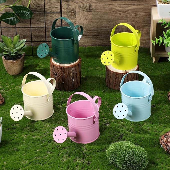 5pcs Mini Metal Watering Cans for Kids Small Galvanized Iron Watering Pot for Indoor Plants Succulents Decorative Vintage Style Flower Waterer for Home Craft Party Favors Housewarming