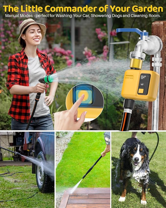 WiFi Water Timer 1 Zone for Garden Hose, 2 Pc Smart Sprinkler Timer with 984ft RF Range, Smart Lawn Watering System Irrigation Controller, APP/Voice Control, Rain Delay, Automatic/Manual Irrigation