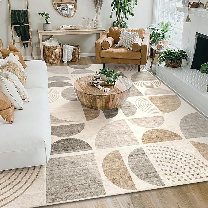 8x10 Area Rugs,Boho Washable Rugs Non Slip Modern Abstract | Large Throw Carpet for Living Room Bedroom Bedside Dining Room Soft Low Pile Floor Indoor Bohemian Neutral Beige