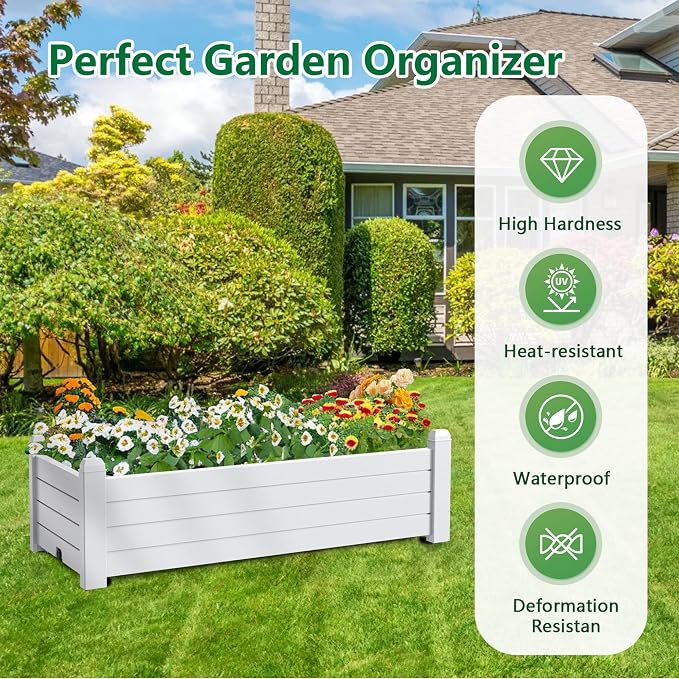 Vixzen Raised Garden Bed Outdoor,Resin Weatherproof Planter Box with Drain Hole and Water Level Detector,for Planting Plants Vegetables (Ashen, 43.31"×17.72"×12.6")