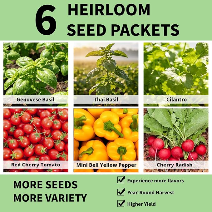 Salsa Seed Pod for Aerogarden - 12 Hydroponic Refill Grow Pods with 6 Packets Seeds of Basil, Cherry Tomato, Bell Pepper, Cherry Radish & Cilantro for Most Hydroponic Systems Ahopegarden, LETPOT, URUQ