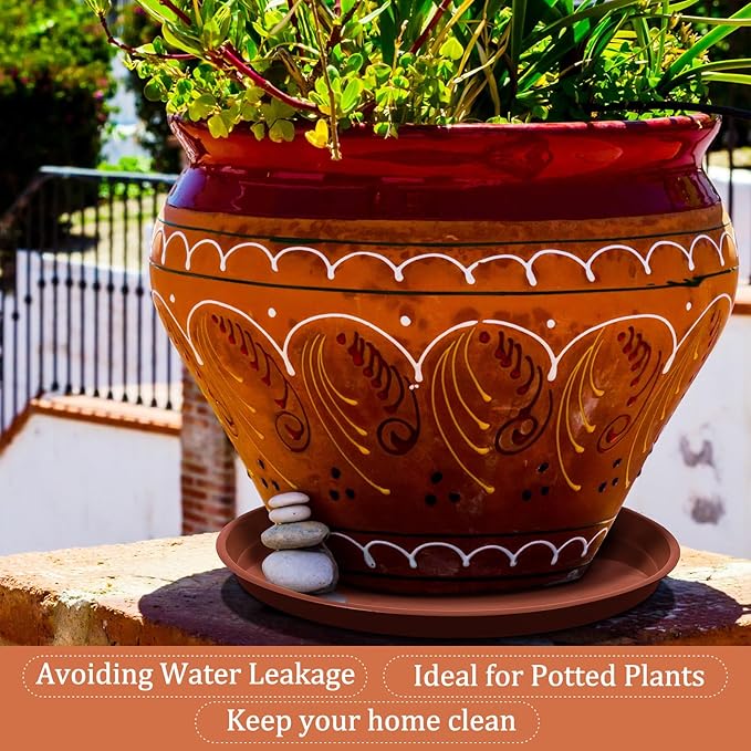 Eccliy 6 Pack Plastic Plant Saucer Heavy Duty Planter Saucers Large Plant Pot Saucers Plastic Water Trays for Indoors and Outdoors Flower Plant Plant Drip (Terracotta,23 Inch)