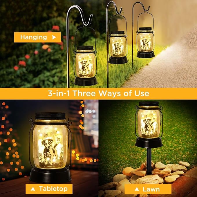 kyoryuger Jack Russell Terrier Gifts for Women/Men Jack Russell Terrier Solar Lanterns Mom Birthday Dog Lovers Lantern Pet Loss Pet Memorial Lights Solar Garden Decor Yard, Patio,Backyard,Porch Torch