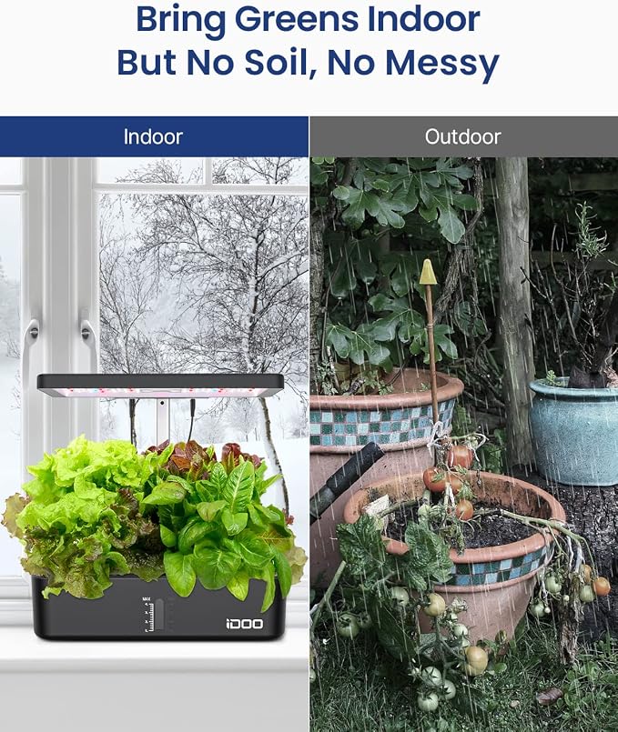 iDOO 12Pods Hydroponics Growing System Garden with LED Grow Light | Indoor Herb Garden for Home Office, Built-in Fan, Auto-Timer, Adjustable Height Up to 11.3", Gift for Women Men Fathers