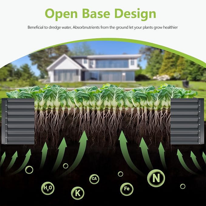 8x2x2FT Galvanized Raised Garden Bed,Galvanized Planter Boxes Outdoor, Large Metal Raised Garden Beds for Vegetables-Grey