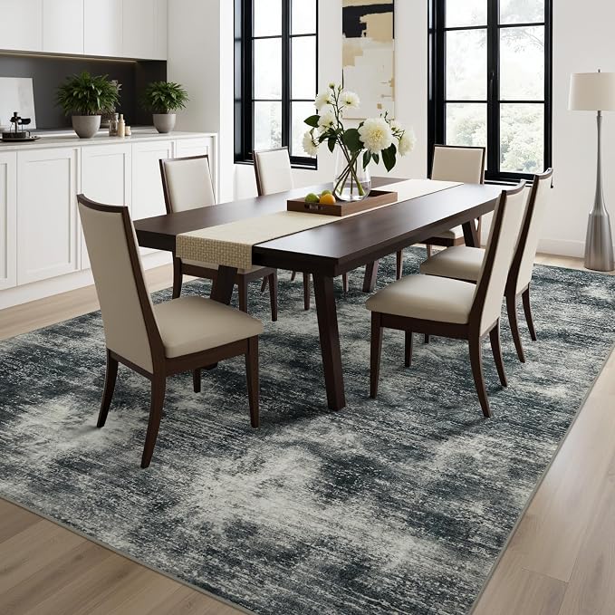 Joydeco 6x9 Area Rugs for Living Room, Non-Slip Modern Abstract Soft Washable Rug, Low Pile Carpet for Bedroom, Dining Room, Home Office, Pet & Child Friendly, Light Gray & White & Dark Gray