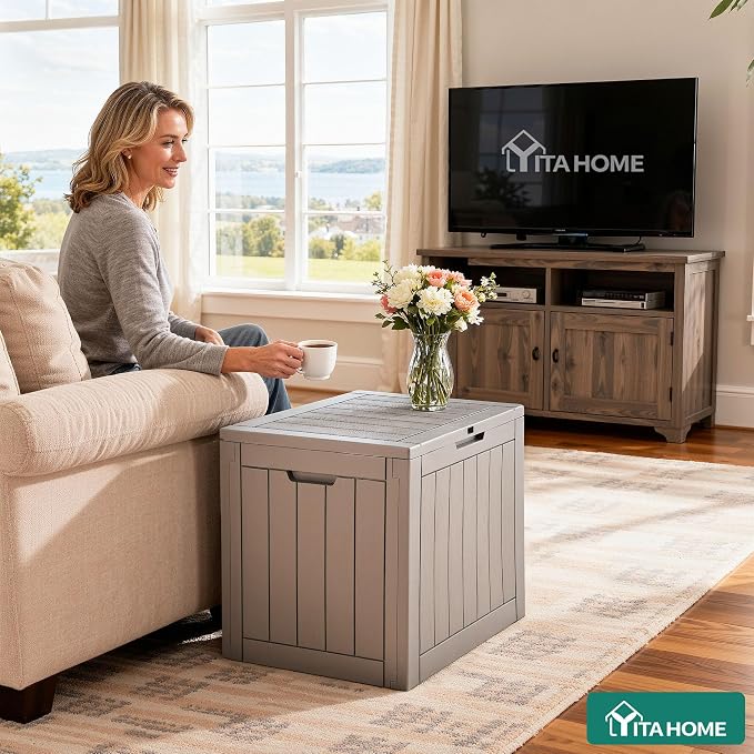 YITAHOME 31 Gallon Outdoor Storage Deck Box | Waterproof Resin Package Delivery and Storage Box with Lockable Lid for Patio Furniture Cushions, Pool Accessories, Garden