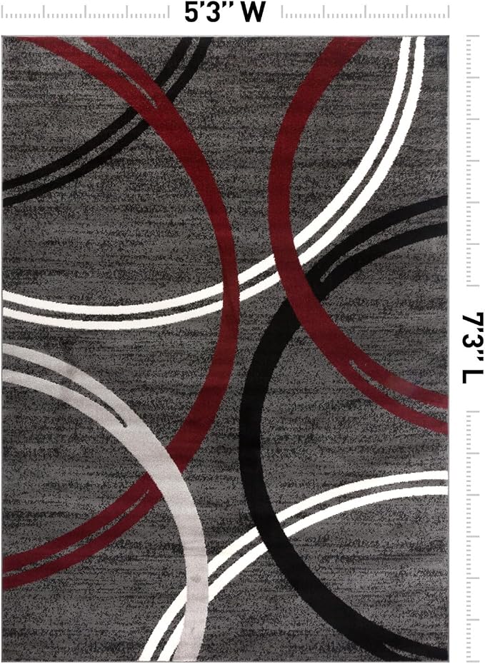 Rugshop Wavy Circles Modern Non-Shedding Area Rug Red 5'3" x 7'3" | Rectangular, Size 5'3" x 7'3", Living Room, Bedroom, Dining Room, Home Office, Kitchen, Entryway, Hallway, Nursery, Kids Room