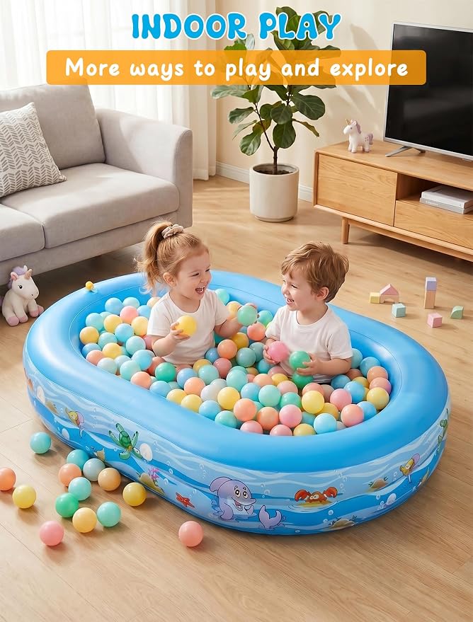 Inflatable Kids Pool with Canopy and Sprinkler 65" x 46", Kiddie Blow Up Pool with Shade Cover for Baby Swimming, Toddler Ball Pit for Backyard Water Fun Indoor Outdoor Summer Toys