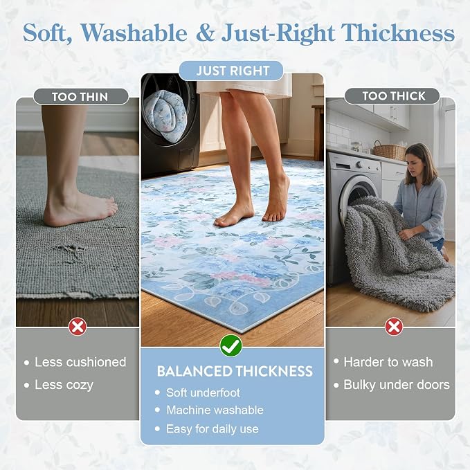 Lahome Round Floral Bathroom Rug 4ft, Low Pile Ultra-Thin Bath Mat | Pet Friendly, Easy To Clean Non Slip Carpet For Bathroom Vanity, Playroom Corner Or Cozy Nook