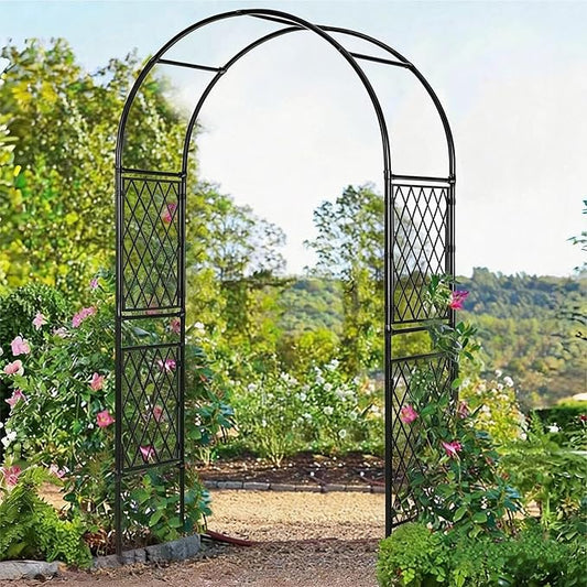 Metal Garden Arbor, 86.6" x 47" Garden Arch Trellis, for Wedding Arch Frame, Climbing Plants, Decorative Archway, Patio, Backyard, Patio, Lawn, Pathway, Seaside, Black