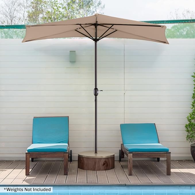 Half Umbrella Outdoor Patio Shade - 9 ft Patio Umbrella with Easy Crank - Small Canopy for Balcony, Table, or Deck by Pure Garden (Beige)