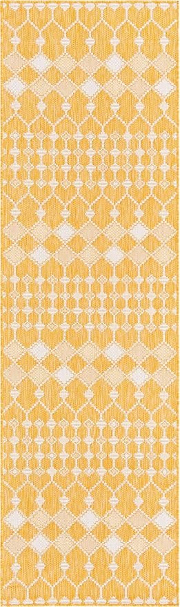 Unique Loom Outdoor Trellis Collection Area Rug - Traliccio (2' 11" x 10' Runner, Yellow/ Ivory)