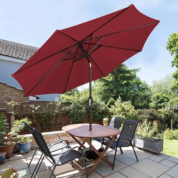 Blissun 9' Outdoor Patio Umbrella, Outdoor Table Umbrella, Yard Umbrella, Market Umbrella with 8 Sturdy Ribs, Push Button Tilt and Crank