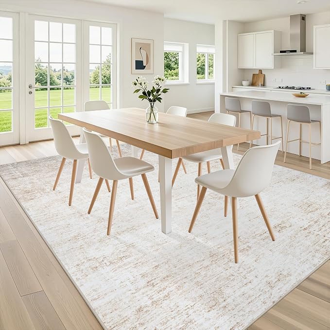 8x10 Area Rugs for Living Room Large Washable Beige Non-Slip Rug | Abstract Modern Neutral Rug,Soft Low Pile Non Shedding,Cream Rugs,Indoor Carpet for Bedroom Nursery Dining Table Farmhouse