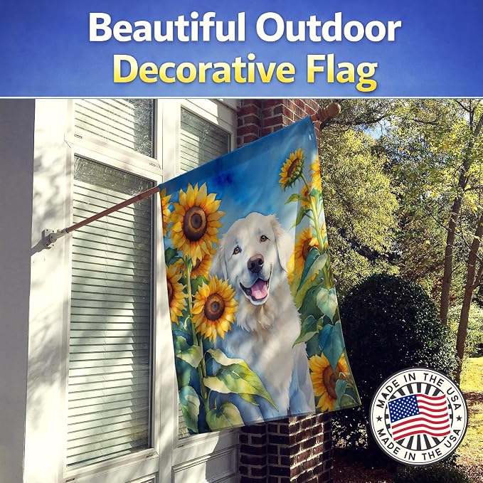 Caroline's Treasures DAC6108CHF Kuvasz in Sunflowers House Flag Large Porch Sleeve Pole Decorative Outside Yard Banner Artwork Wall Hanging, Polyester, House Size, Multicolor