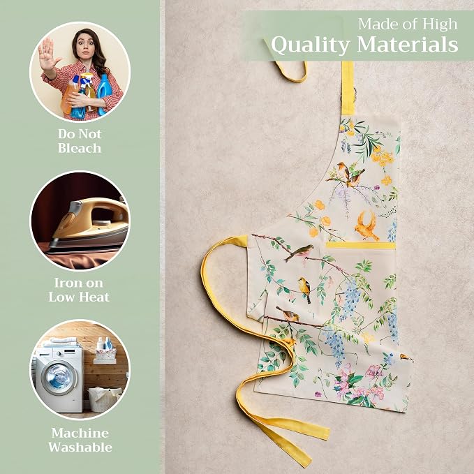 Maison d' Hermine Aprons for women with Pocket 100% Cotton (27.50"x31.50") | Adjustable Neck Strap & long ties Apron Men Chef Wedding Cooking Gardening Server Maid