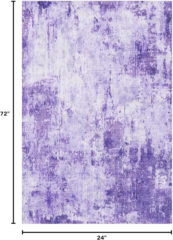 RELEANY Washable Runner 2'x6' Abstract Area Rug for Hallway Purple | Carpet for Kitchen, Entryway, Bathroom, Living Room, Bedroom, Printed Pattern, Non‑Slip, Soft, Stain‑Resistant, Easy to Clean