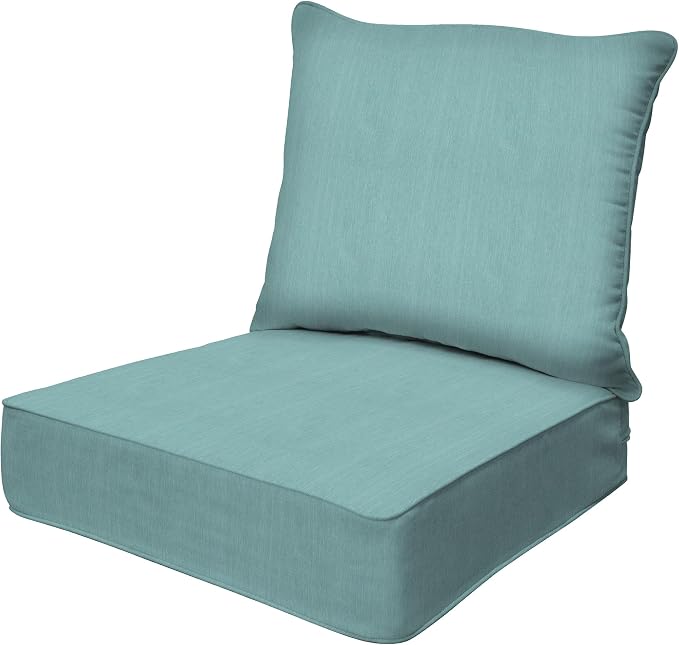 Honeycomb Outdoor Heritage Deep Seat, 24 x 23, Textured Solid Coastal Blue Chair Cushion with Removable Cover, for Patio Furniture