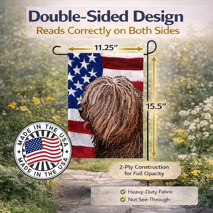 Caroline's Treasures CK6719GF Spanish Water Dog American Flag Garden Flag Mailbox Flag Decorative Yard Flag Banner Outside Patio Artwork Yard Flower Beds, Garden Size, Multicolor