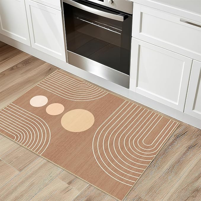 Boho 2x3 Rug for Entryway Modern Geometric Abstract Area Rug Brown Mid Century Modern Machine Washable Door Mat Contemporary Non-Slip Printed Low-Pile Floor Carpet Kitchen Bathroom Laundry Brown