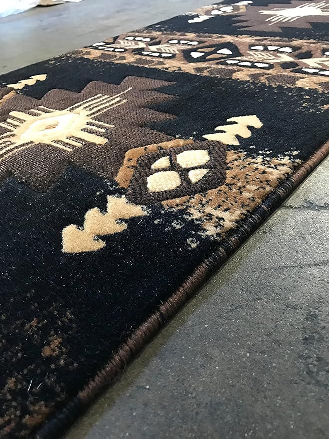 YHSF Southwest Native American Area Rug – Thick, Soft, Durable & Easy to Maintenance Tribal Design Boho Rug– Ideal for Bedroom, Living Room & Hallway - Black, 2 Feet 4 Inches x 10 Feet 11 Inches