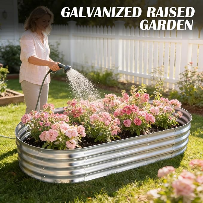 Galvanized Raised Garden Bed Kit, Planter Garden Boxes Outdoor, Oval Large Metal for Vegetables Fruits, Flowers Planter Boxes, Easy Assembly Garden Bed Kit (Silver, 6×3×1FT (2-Pack)