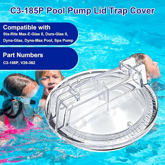 Pool Pump Lid Trap Cover C3-185P Replacement for Sta-Rite Max-E-Glas II, Dura-Glas II, Dyna-Glas, Dyna-Max Pool and Spa Pump, C3-185P, V26-362 Pool Pump Filter Cover