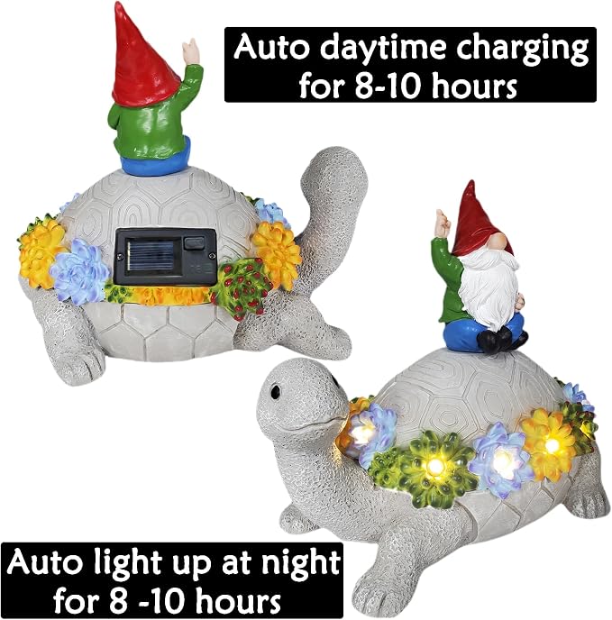 Gnome Hide a Key Outside Turtle Garden Decor Outdoor Key Hider Statues Funny Decorations for Yard Patio Lawn Solar Figurine with Light Ornaments Housewarming for Women Mom Grandma