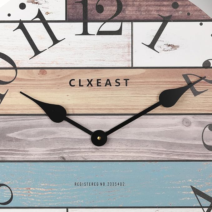 CLXEAST 24 Inch Multicolor Woodgrain Shiplap Wall Clocks for Living Room Decor, Large Farmhouse Wall Clock,Coastal Beach Nautical Style