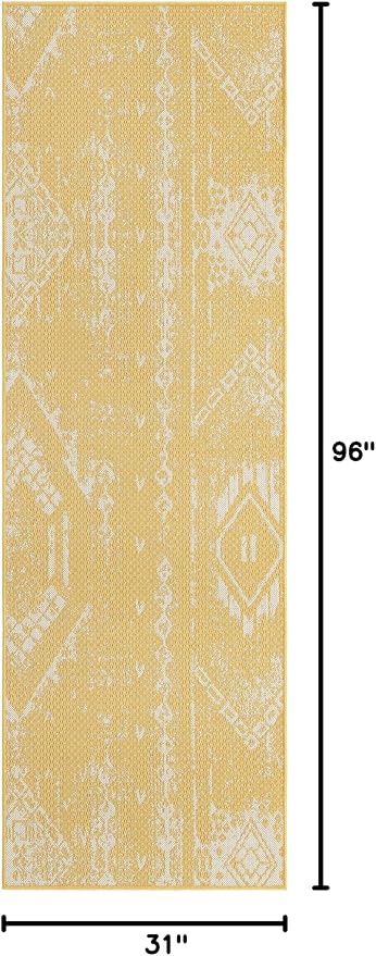 Unique Loom Outdoor Bohemian Collection Area Rug - Anthro (2' 7" x 8' Runner Yellow/Ivory)