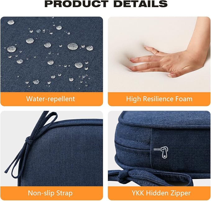 Unimatta Sunbrella Round Corner Seat Cushions, 17" x 16" x 2", Set of 4, Indoor Outdoor Water Repellent Universal Chair Pads with Ties for Patio Furniture, Garden Dining Chairs, Specrtum Indigo