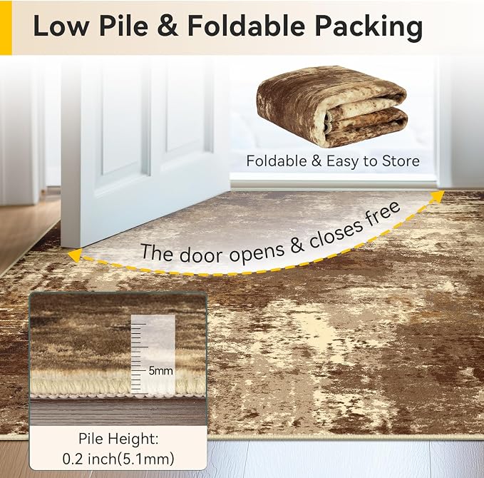 RELEANY Washable 9'x12' Abstract Area Rug for Living Room Brown Tan | Carpet for Bedroom, Kitchen, Office, Hallway and Entryway, Printed Pattern, Non‑Slip, Soft, Stain‑Resistant, Easy to Clean