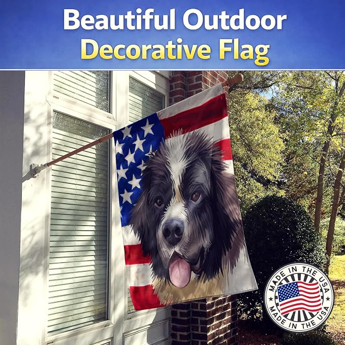 Caroline's Treasures CK6604CHF Landseer American Flag House Flag Large Porch Sleeve Pole Decorative Outside Yard Banner Artwork Wall Hanging, Polyester, House Size, Multicolor