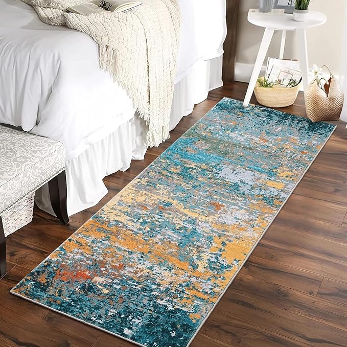 ROYHOME Modern Abstract 2x10 Rug Washable Rug Non Slip Stain Resistant for Bedroom Living Room Non Shedding Low Pile Indoor Floor Cover,Multi Color