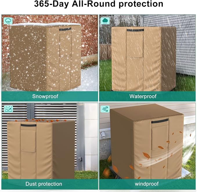 Central Large Air Conditioner Cover for Outside Units, Waterproof & Windproof Outdoor AC Units Cover Brown (24"x24"x30" Inch)