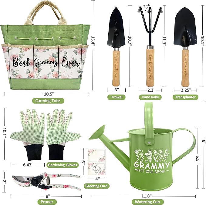 Gifts for Grammy, Mothers Day Gardening Kit Grammy Gifts from Grandkids Floral Gardening Tools and Durable Garden Tools Organizer Tote, Ideal Gardening Gift for Women on Birthday Plant Lover Present