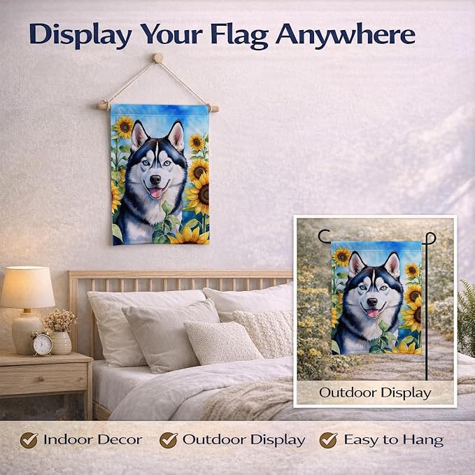Caroline's Treasures DAC6164GF Siberian Husky in Sunflowers Garden Flag Mailbox Flag Decorative Yard Flag Banner Outside Patio Artwork Yard Flower Beds, Garden Size, Multicolor