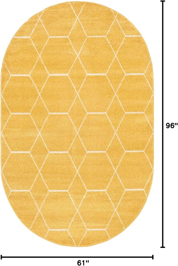 Unique Loom Trellis Frieze Collection Area Rug - Geometric (5' x 8' Oval, Yellow/ Ivory)