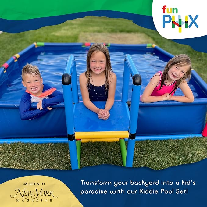 Plastic Kiddie Pool for Kids Ages 8-12 - Buildable Backyard Above Ground Pool for Ball & Sand Pit with Tubes, Connectors, Panels & Sleeve - Toddler Swimming Pools for Outside Play by Funphix