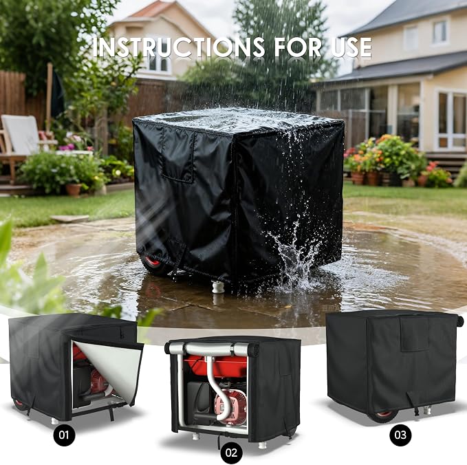 Waterproof Generator Cover, 24x18x18 inch, 600D Heavy Duty Oxford - for Most Generators 3000-5000 Watt, Portable Generator Cover for Outside, Black